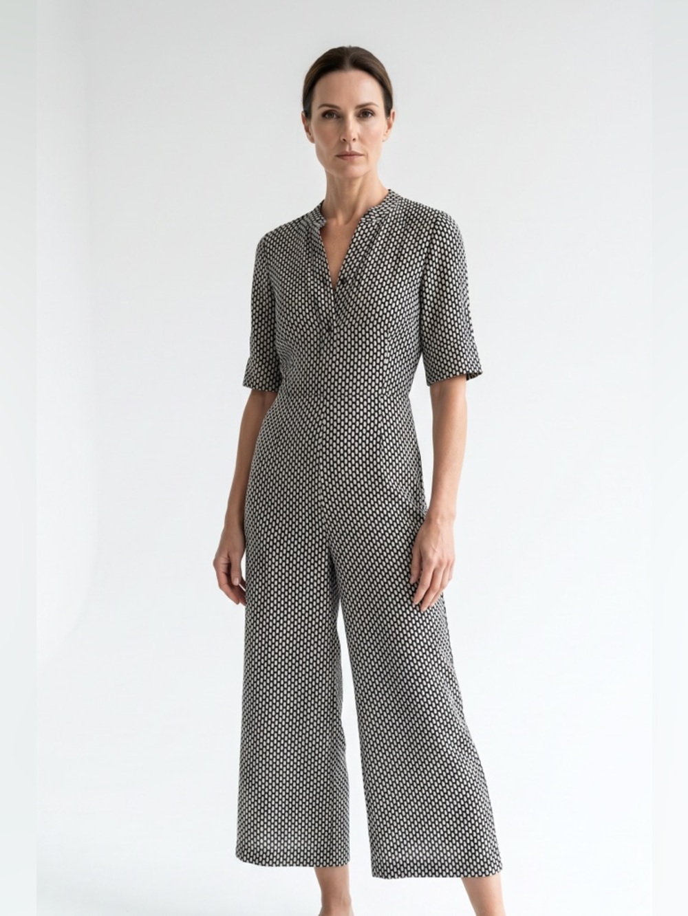 🆕 LK Bennett Black & White Geometric Wide-Leg Midi Jumpsuit, New, 8